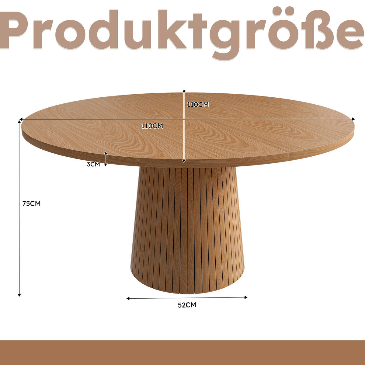 ESSTISCH 110/110/75 cm in Eichenoptik mit MDF-Tischplatte und Säulenfuß - Naturfarben, Holzwerkstoff (110/110/75cm) - CHICFURN