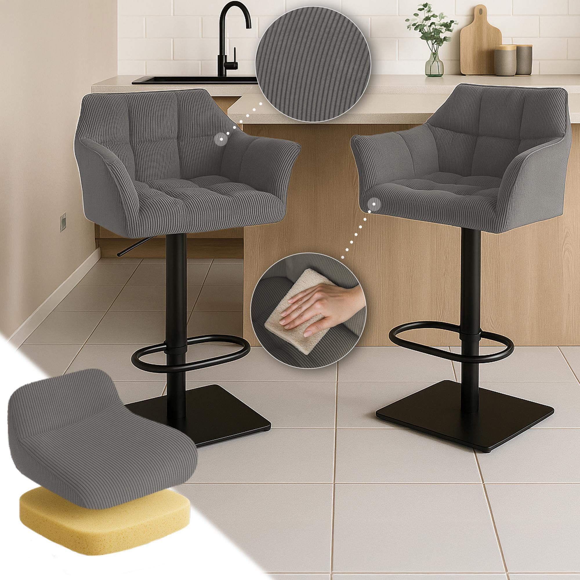 BARHOCKER Cord Taupe - Taupe/Schwarz, Textil/Metall (64/88/45cm) - CLP