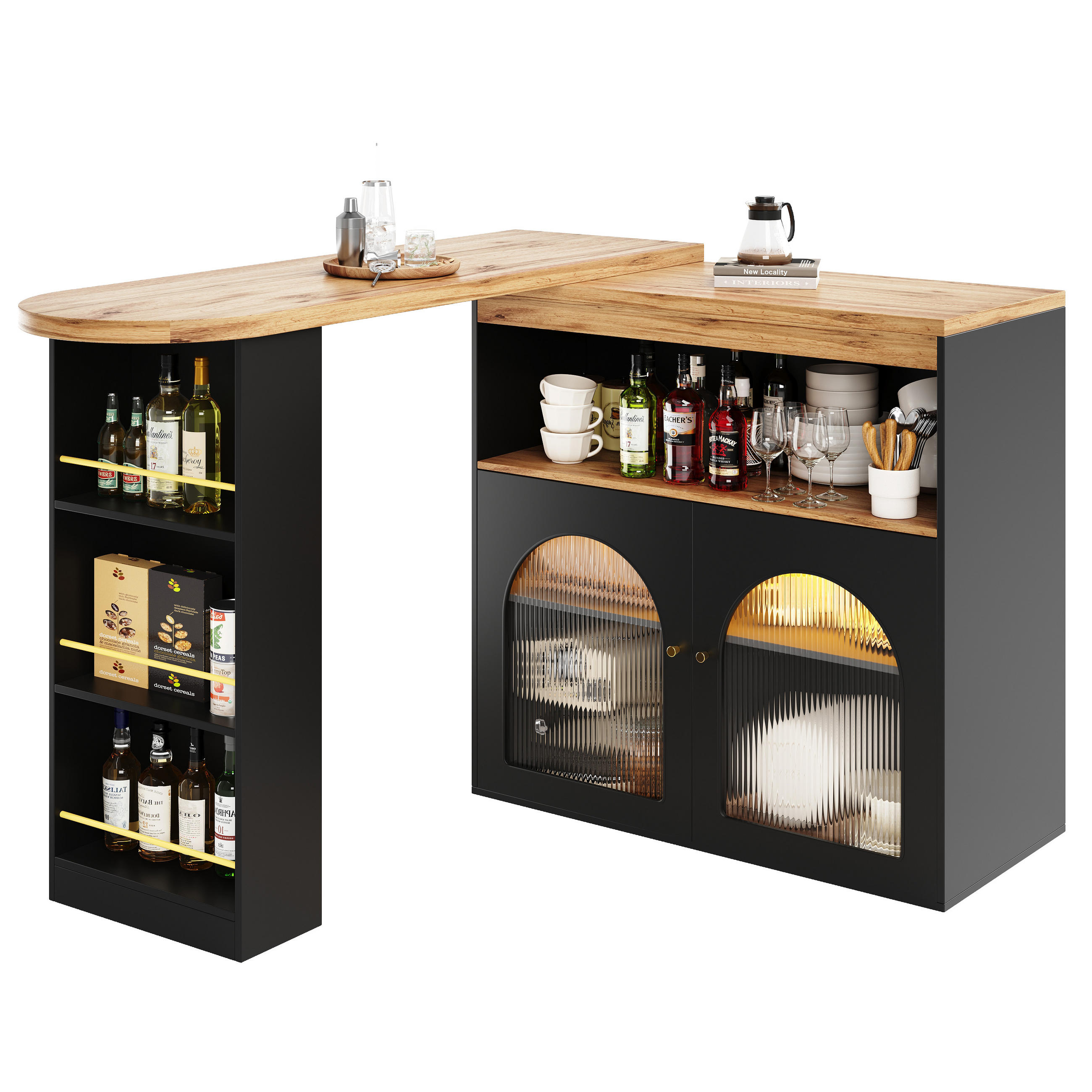 Barschrank Schwarz 138/39/105cm - Braun, Holzwerkstoff/Metall (39/105/138cm) - Urban Meuble