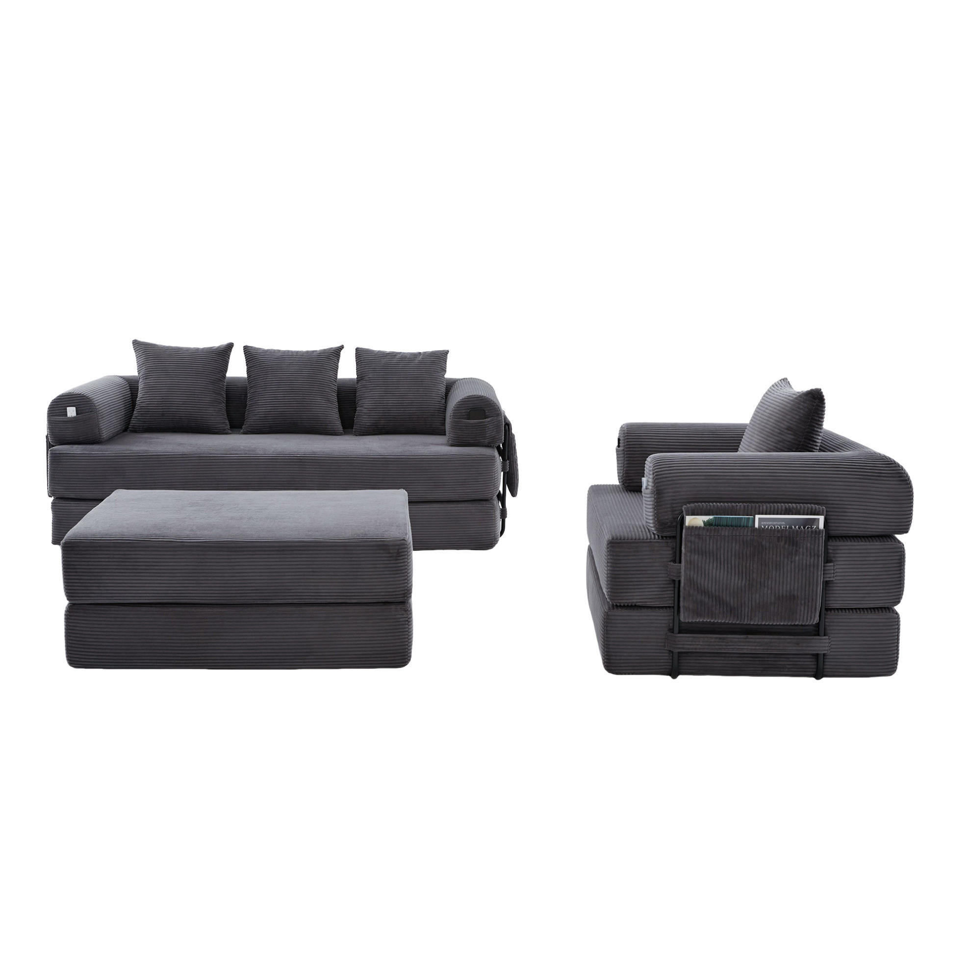 SOFA modular 3-tlg. 200 x 94 x 67 cm Cord Dark Gray - Dunkelgrau, Kunststoff (190/67/312cm) - Meubliv