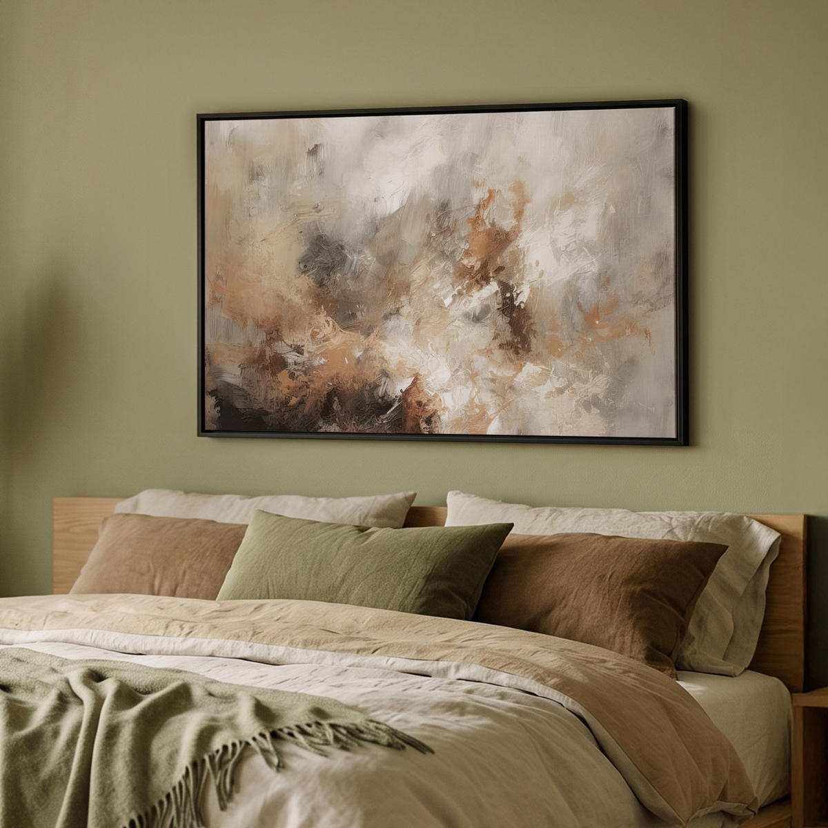 LEINWAND Bilder mit Rahmen - Farbe - Abstrakt - Beige - Kunst - 90x60 - Greige, Textil (90/60cm) - MuchoWow