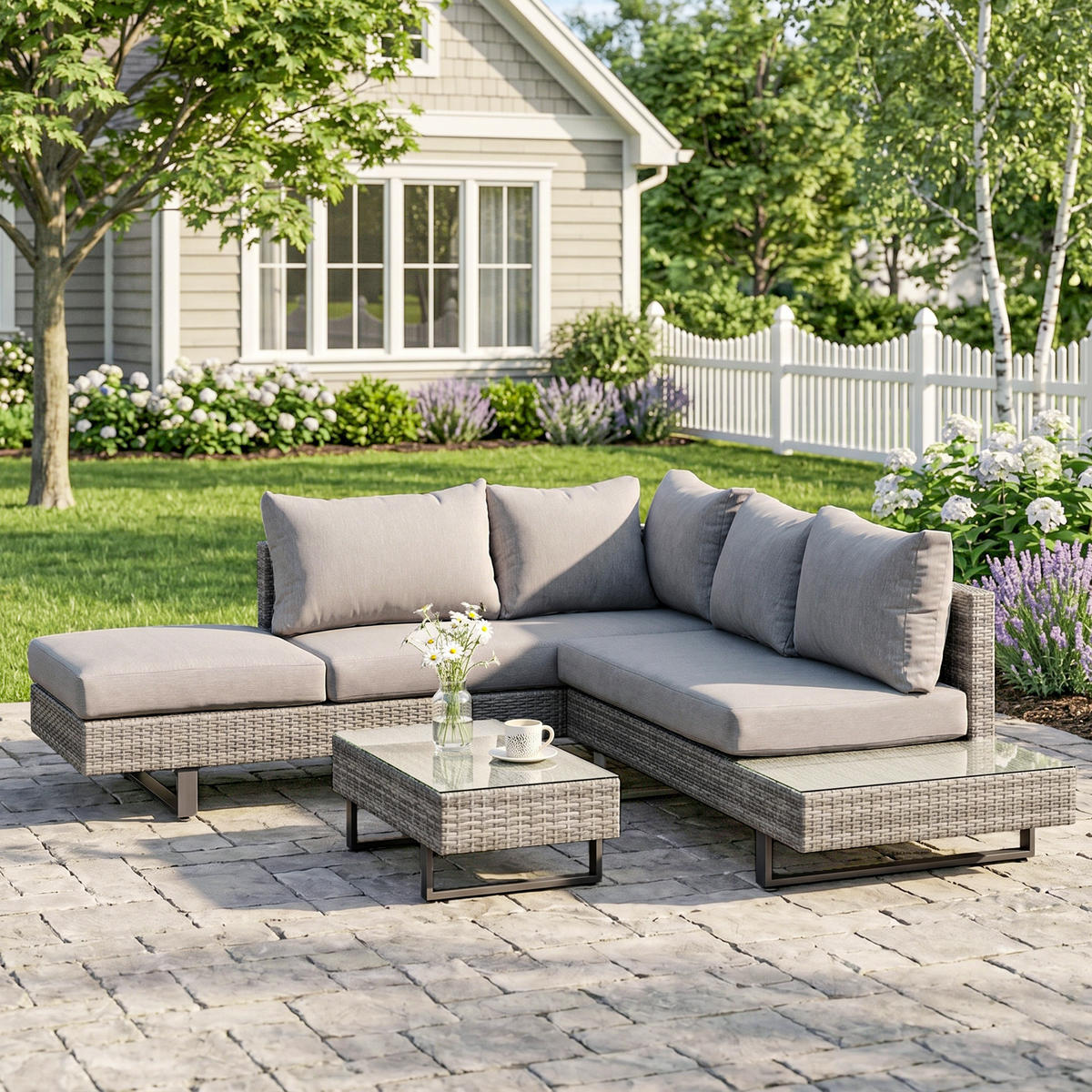 LOUNGE-SET 3-tlg. Couchtisch Beistelltisch Wetterbeständig Grau + Braun - Grau, Kunststoff - Outsunny
