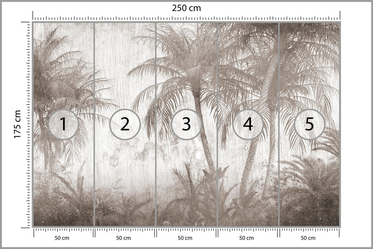 FOTOTAPETA Pre Spálňu Tropické Palmy Rustikálna Béžová 250 x 175 cm - hnedá/béžová, papier (250/175cm) - Muralo