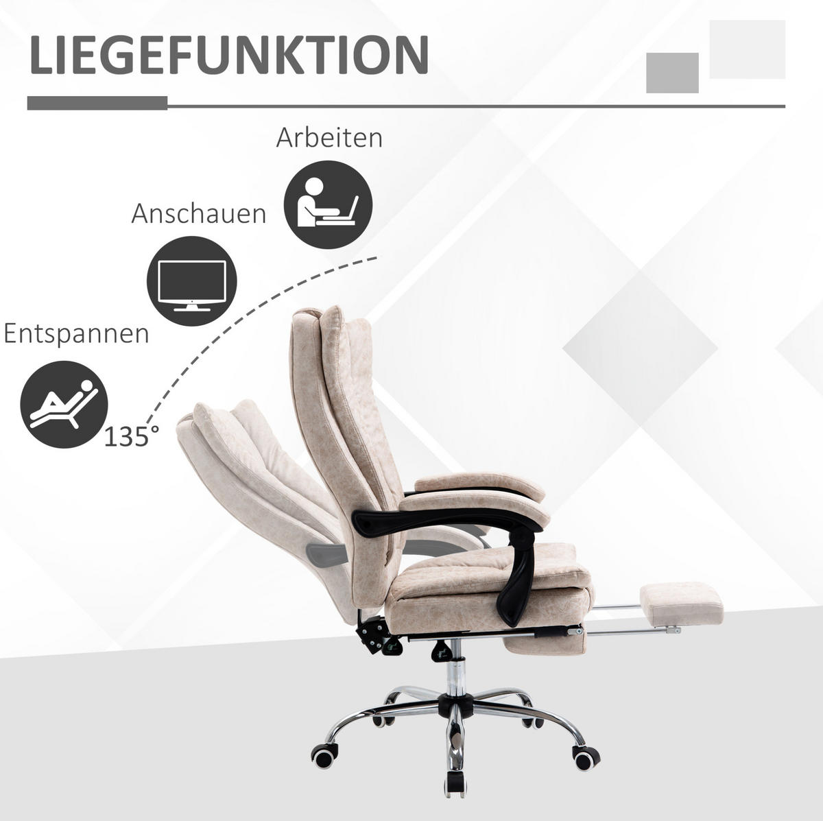 DREHSTUHL 63/110-118/71 cm Beige aus Schaumstoff mit Liegefunktion - Beige, Kunststoff (71/118/63cm) - OKMYHOME