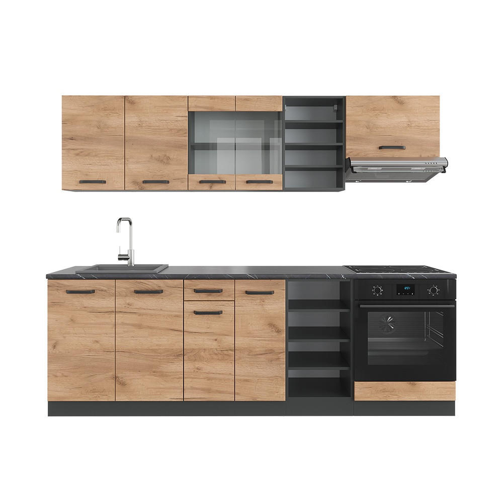 KUHINJSKI BLOK R-Line Zlata moč hrast/antracit 240 cm , DP Antracit - medeni hrast/antracit, leseni material (240/206.8/60cm) - Vicco