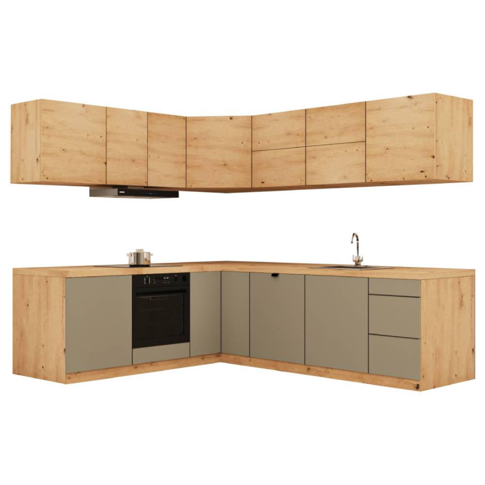 WINKELKÜCHE 240 cm x 200cm- Langen KL25-M240 - in Beige / Artisan Eiche - Beige/Eiche Artisan, Holz (440/212/52cm)