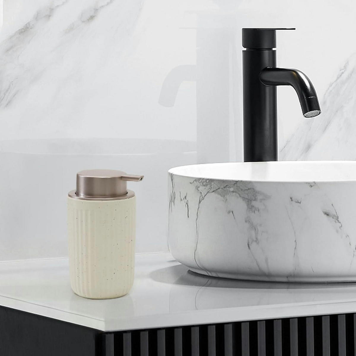 SEIFENSPENDER Keramik 350ml Streifen Beige & Rosa - Beige, Keramik (8/14/8cm)