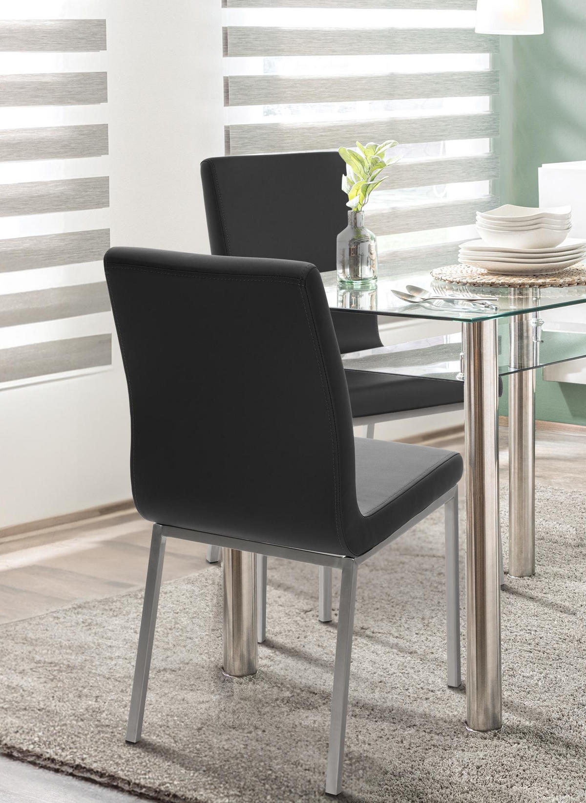 STUHL Lederlook Schwarz - Edelstahlfarben/Schwarz, Textil/Metall (40/88/50cm) - CLP