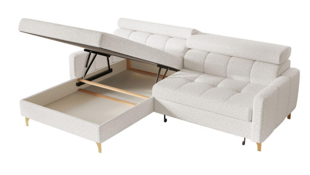 ECKSOFA Milch BAMBINO Mit Verstellbaren Kopfstützen Links - Weiß, Textil (223/174cm) - Sepro Meble