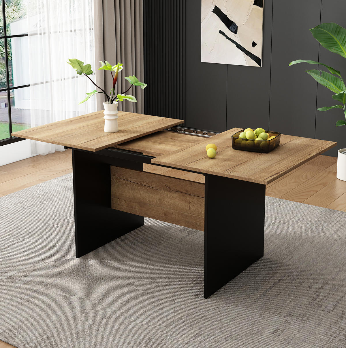 ESSTISCH, MDF mit Teleskopauszug, 140–180/80/75 cm, Schwarz/Dunkelwalnuss - Schwarz, Holzwerkstoff (180/80/75cm) - Redom