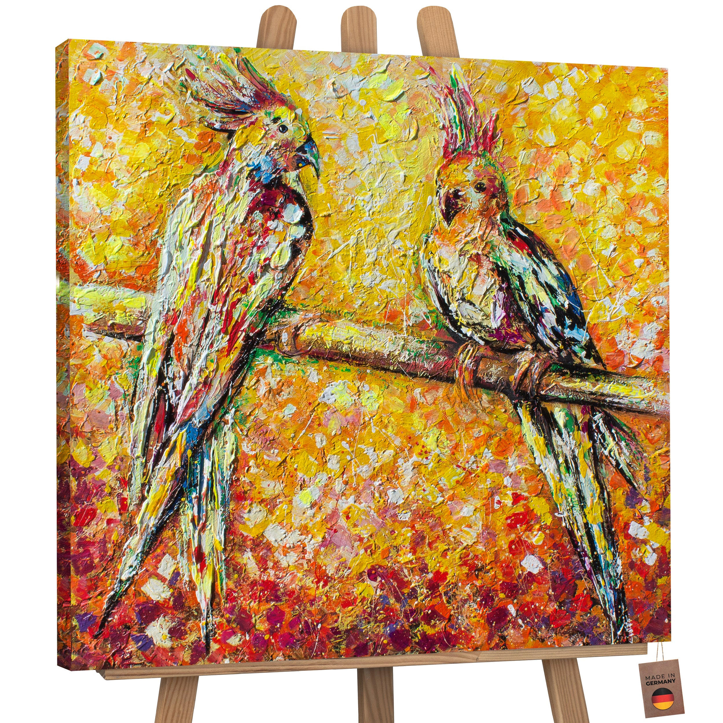 GEMÄLDE Papagei in der Sonne auf Keilrahmen 90x90 cm - Multicolor, Holz (90/90cm) - YS-art gallery
