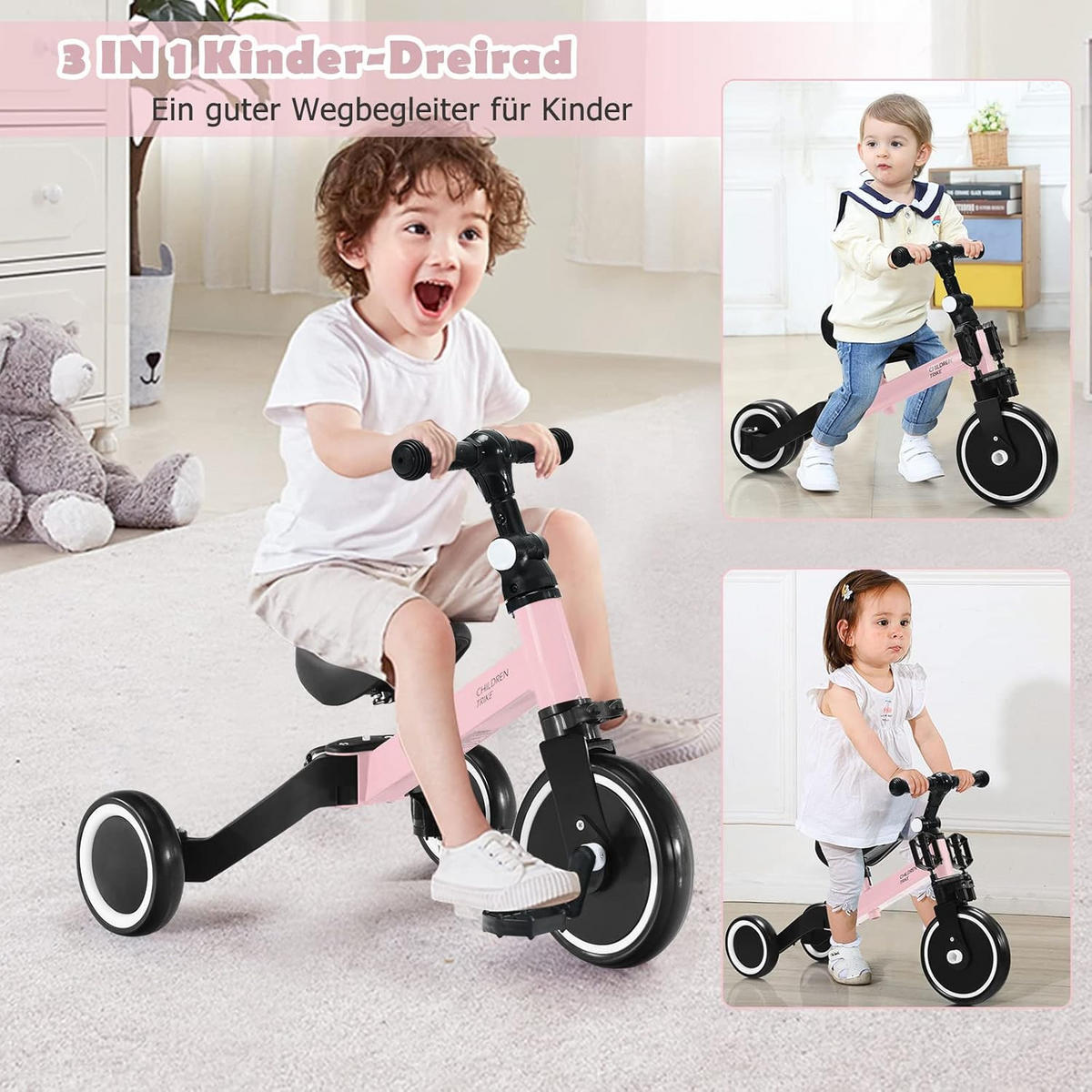 DREIRAD Kinder Pink - Pink, Metall (50/62/48cm) - COSTWAY