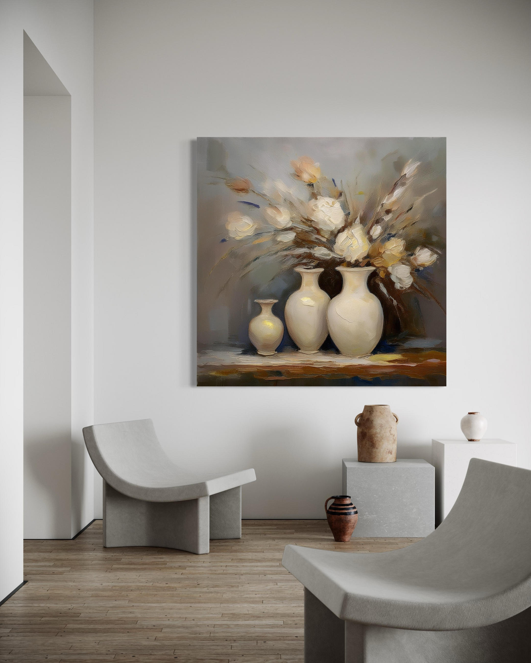 WANDBILD gemaltes stillleben vintage - Grau, Textil (50/50cm) - Feeby