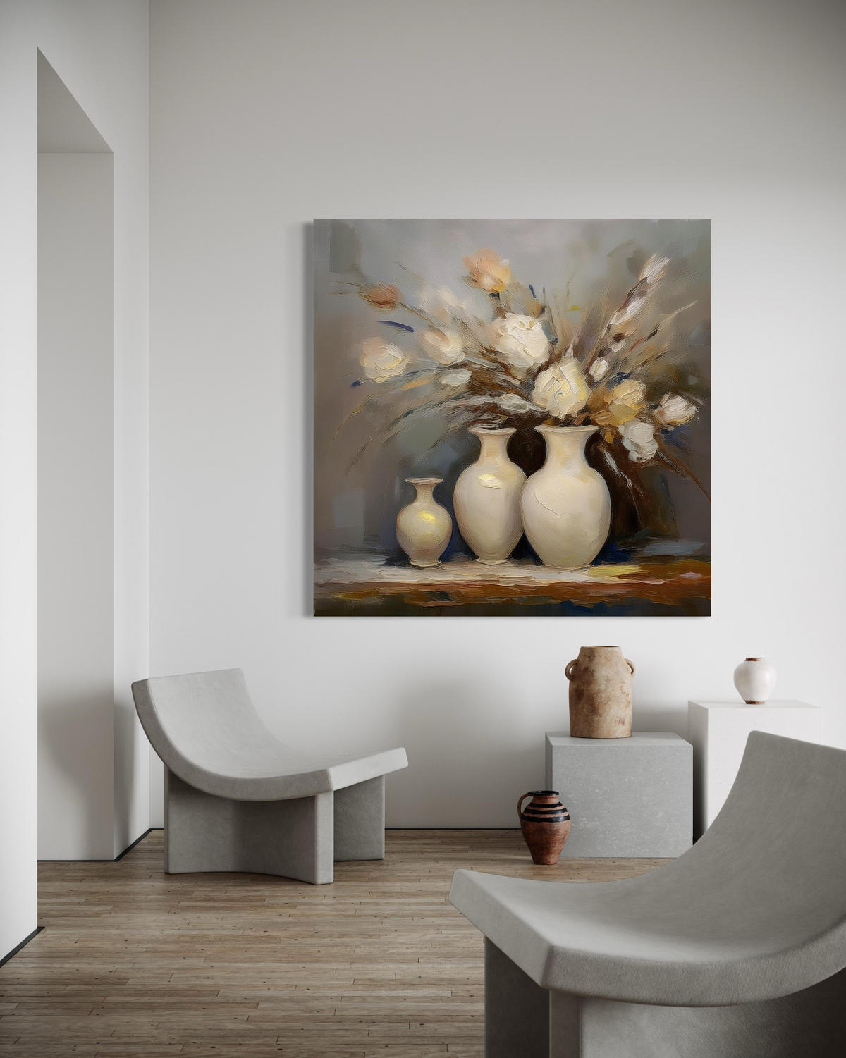 WANDBILD gemaltes stillleben vintage - Grau, Textil (50/50cm) - Feeby