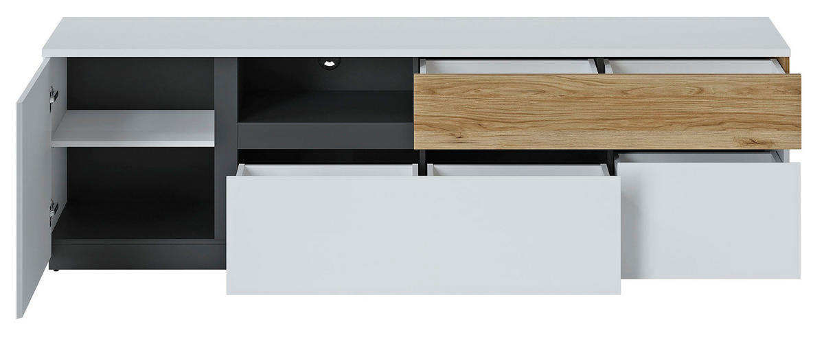 LOWBOARD Novena weiß / schwarz / Catania Eiche 210,5 / 40 / 63cm - Schwarz/Weiß, Holzwerkstoff (210.5/63/40cm) - Feldmann-Wohnen