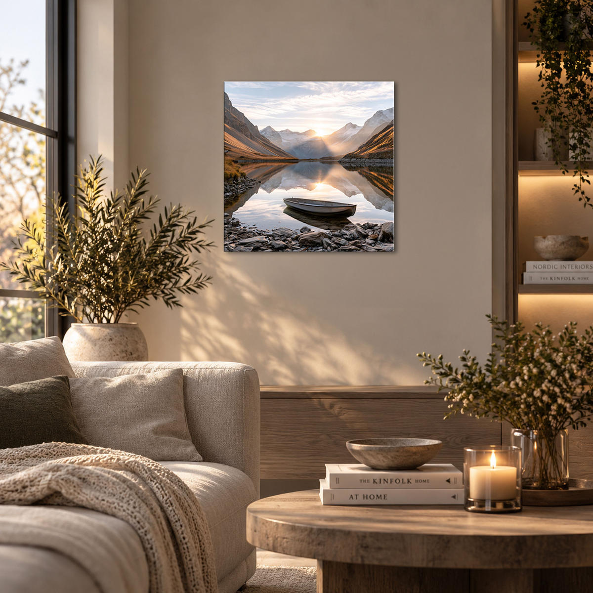 GLASBILD 50x50 cm Berge Natur - Beige, Glas (50/50cm) - artissimo
