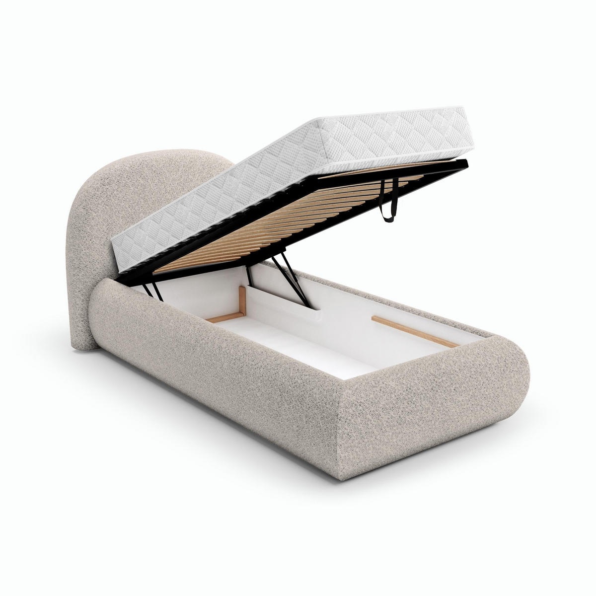 POLSTERBETT Motti 90x200, Einzelbett mit Bettkasten und Taschenfedernmatratze 20 cm, Beige - Beige, Holzwerkstoff (90/200cm) - Beautysofa