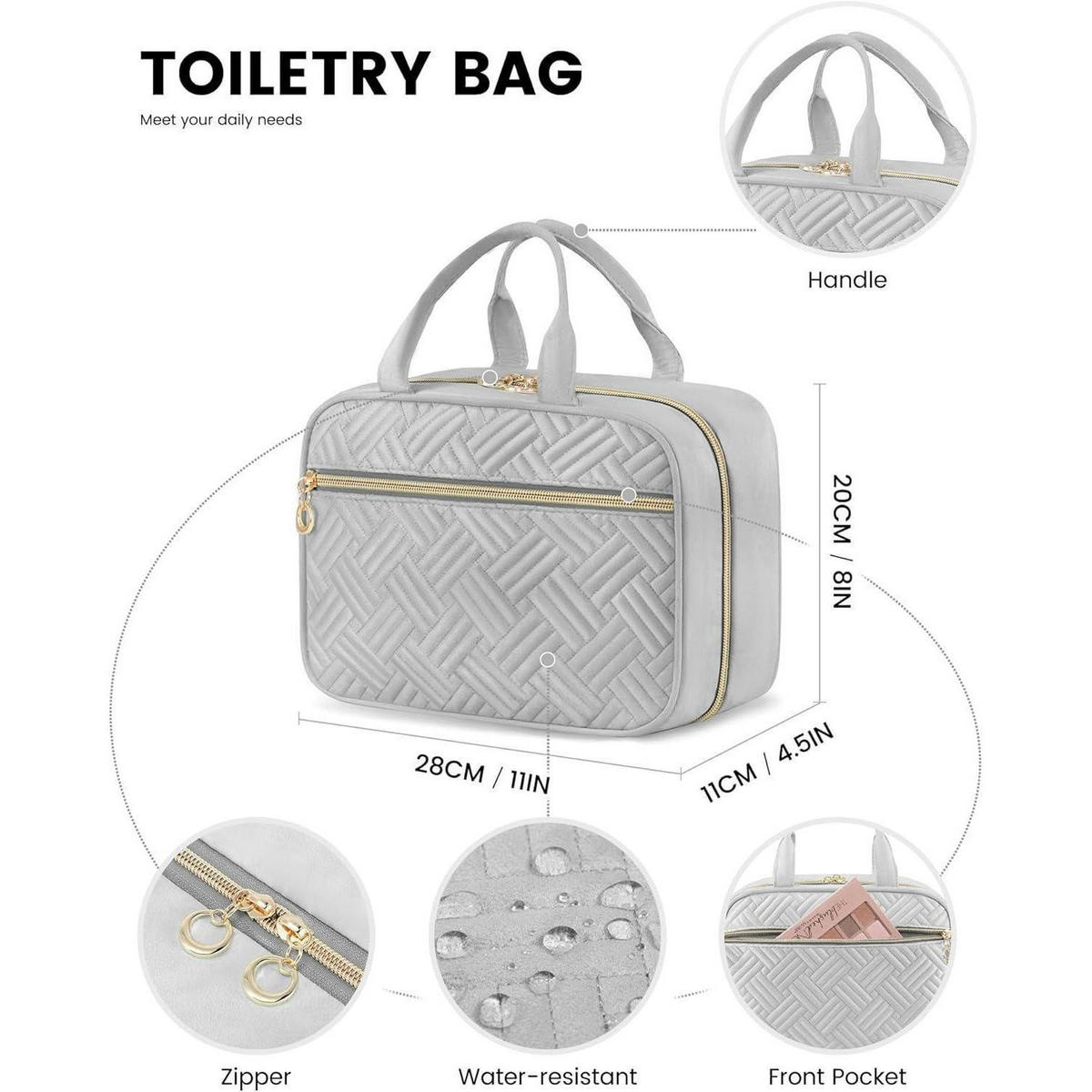 KULTURTASCHE Damen Hellgrau mit Haken - Grau, Kunststoff (20/11/28cm)