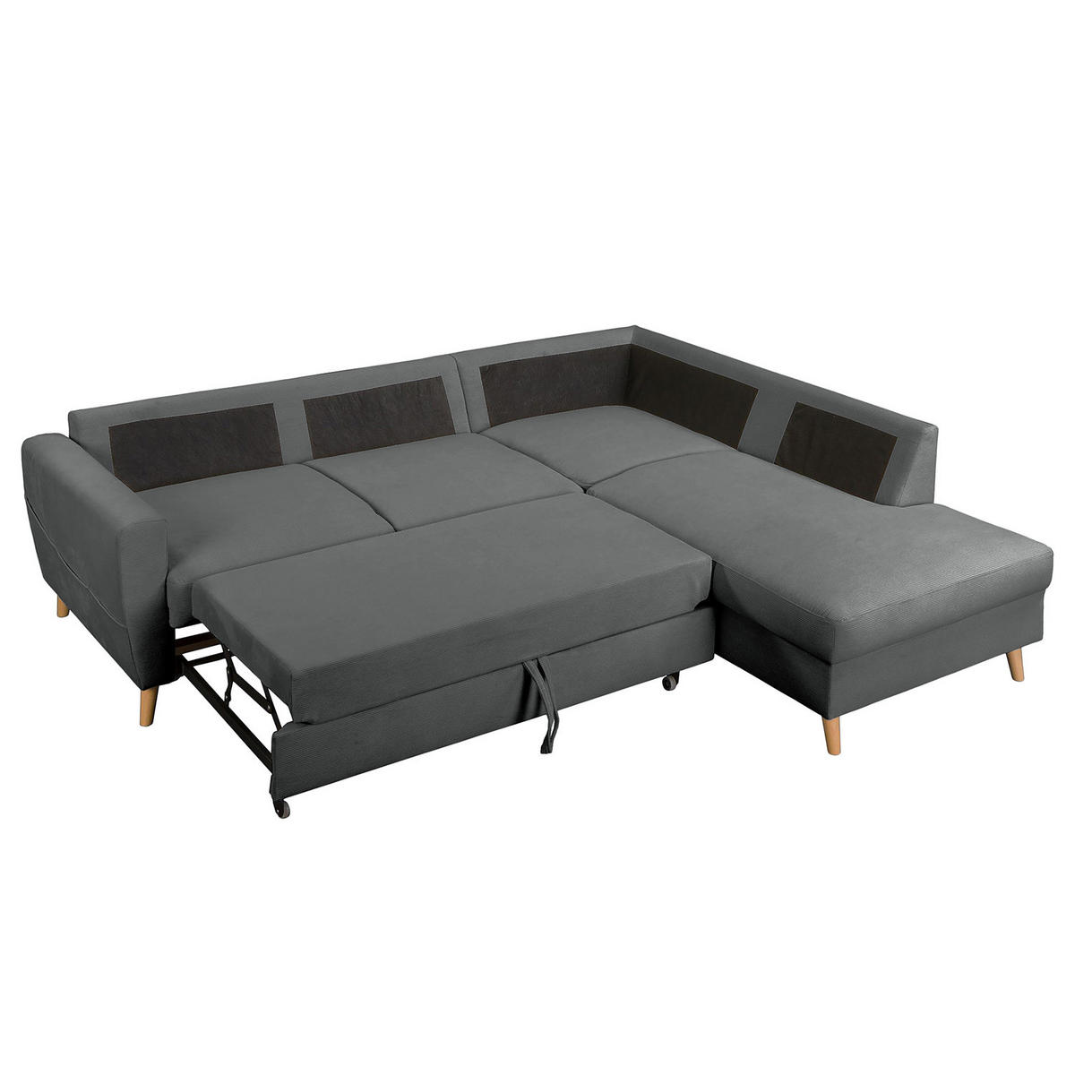 ECKSOFA mit Ottomane - Anthrazit/Braun, Holz/Textil (230/200cm) - home24