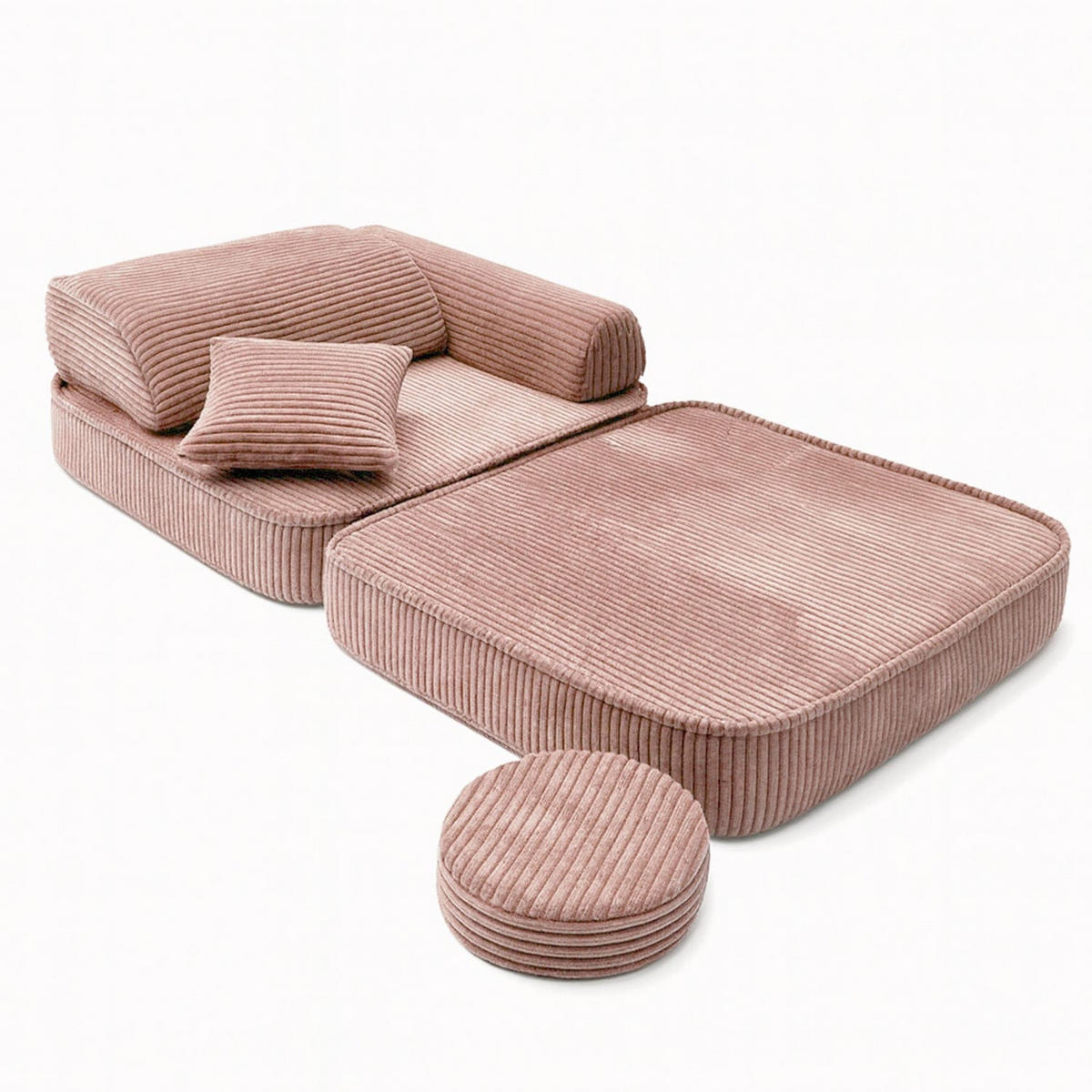 KINDERSESSEL modular 3-in-1 ausklappbar aus Cord in Puderrosa - Pink, Textil (60/50/50cm) - MeowBaby