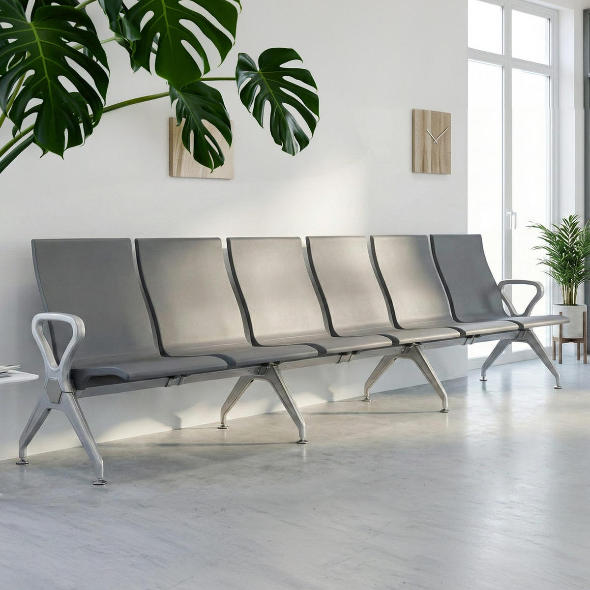 WARTEBANK Kunststoff Grau - Grau, Kunststoff/Metall (338/89/59cm) - CLP