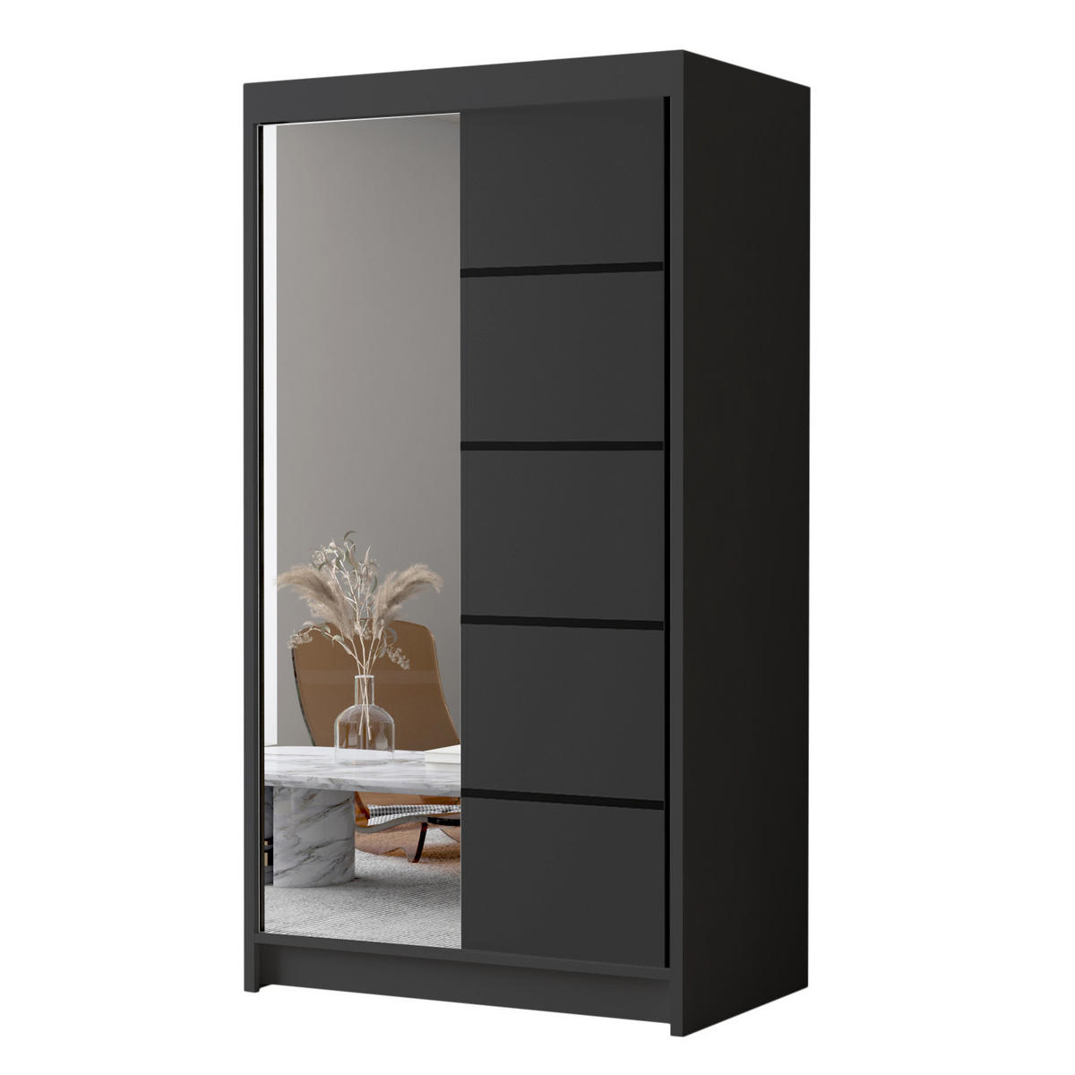 SCHWEBETÜRENSCHRANK Letto III - 100 cm - Schwarz, Holzwerkstoff/Metall (100/200/58cm) - Sofnet