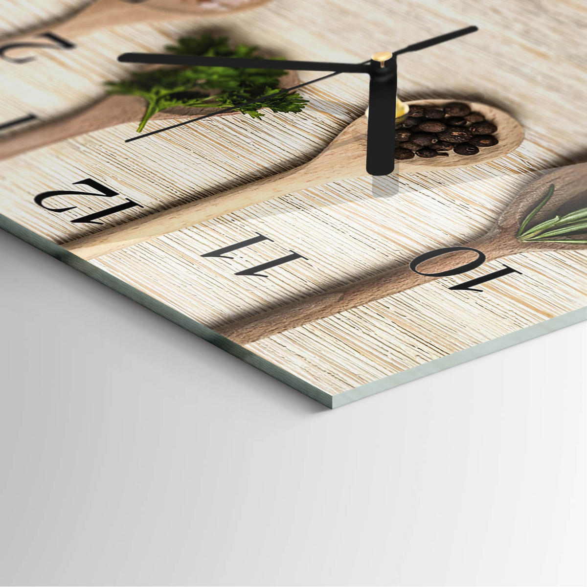 WANDUHR 30x30 cm - Holzlöffel - Braun, Glas (30/30/0.4cm) - TULUP