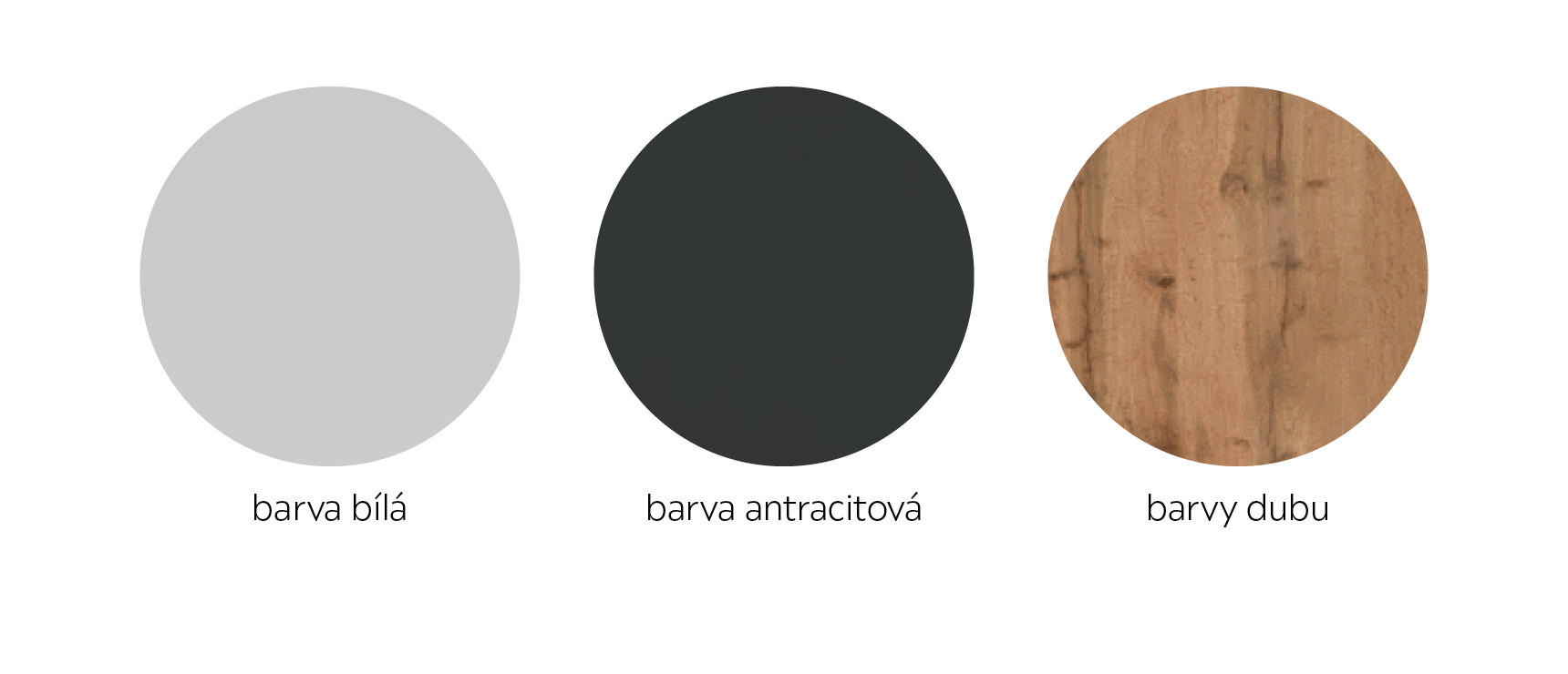 Bílá, antracitová a barva dubu v detailu