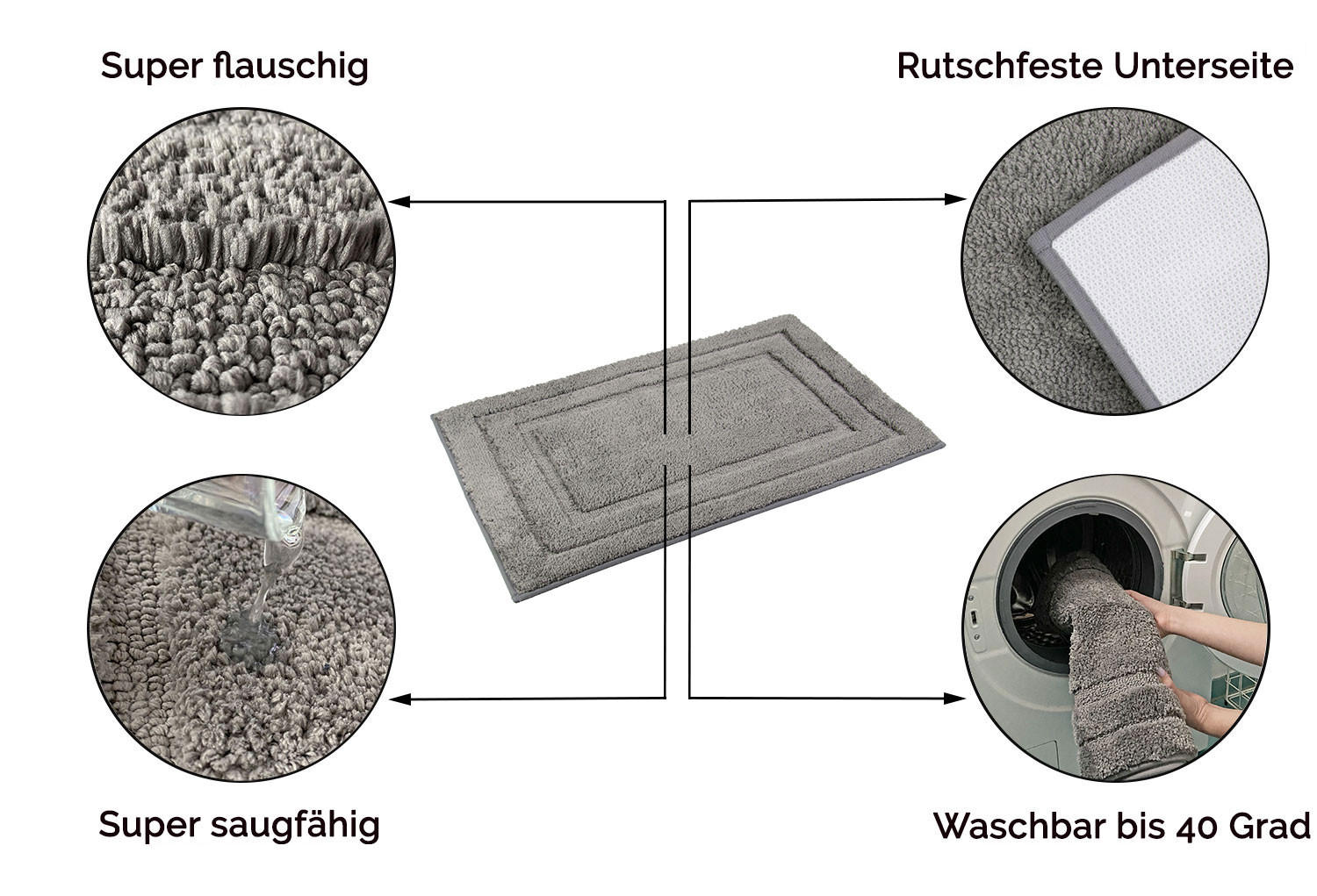 BADEMATTE, 50x80 cm, 100% Polyester, Grau - Grau, Textil (50/80cm) - Zollner