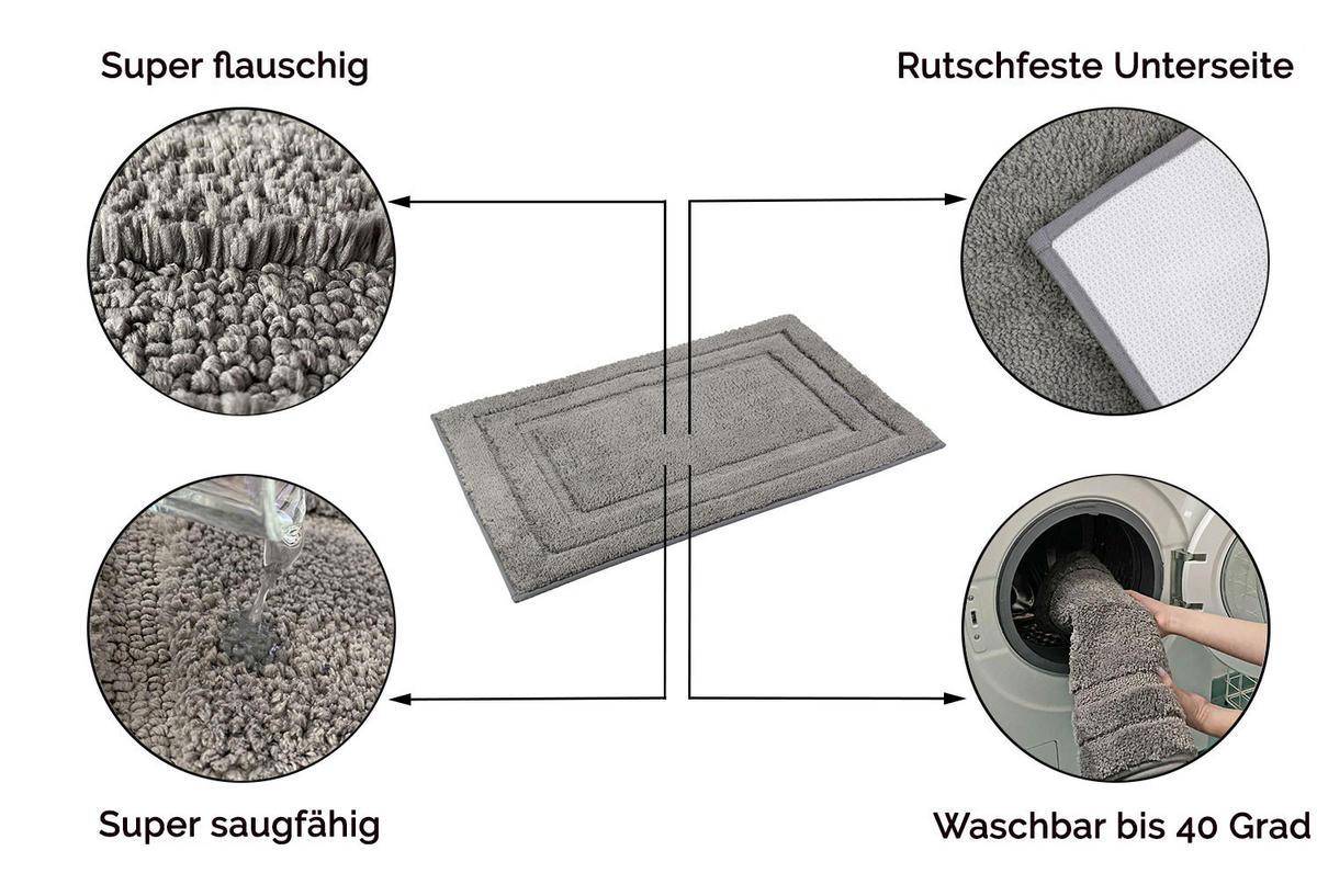 BADEMATTE, 50x80 cm, 100% Polyester, Grau - Grau, Textil (50/80cm) - Zollner