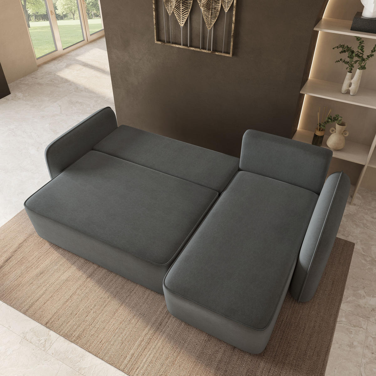ECKSOFA DOLVER CL Grau Samtstoff mit Schlaffunktion - Grau, Holzwerkstoff/Textil (238/156cm) - MASSENO