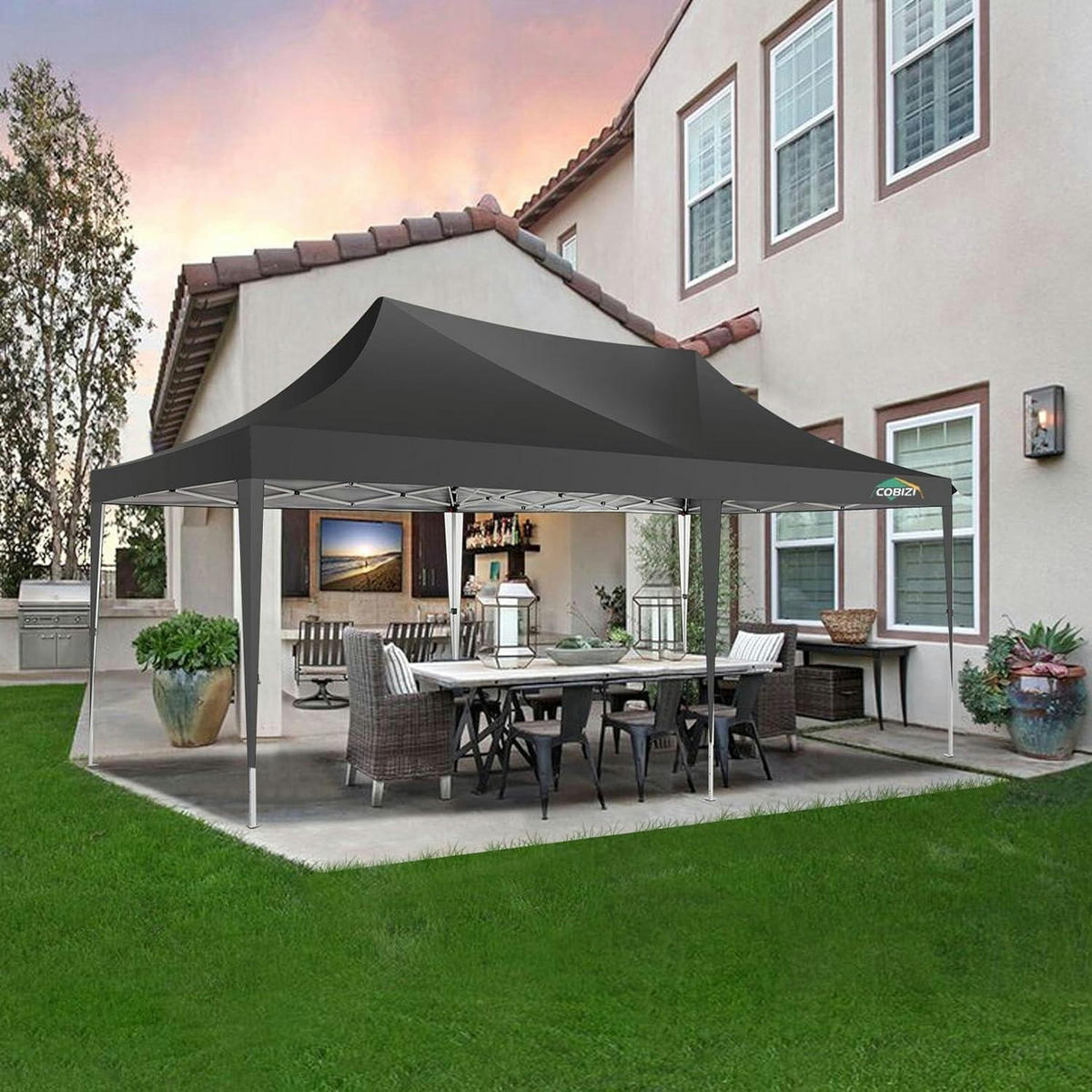 FALTPAVILLON 3x6 m mit 6 Seitenteilen Schwarz - Schwarz, Textil (300/320/600cm)