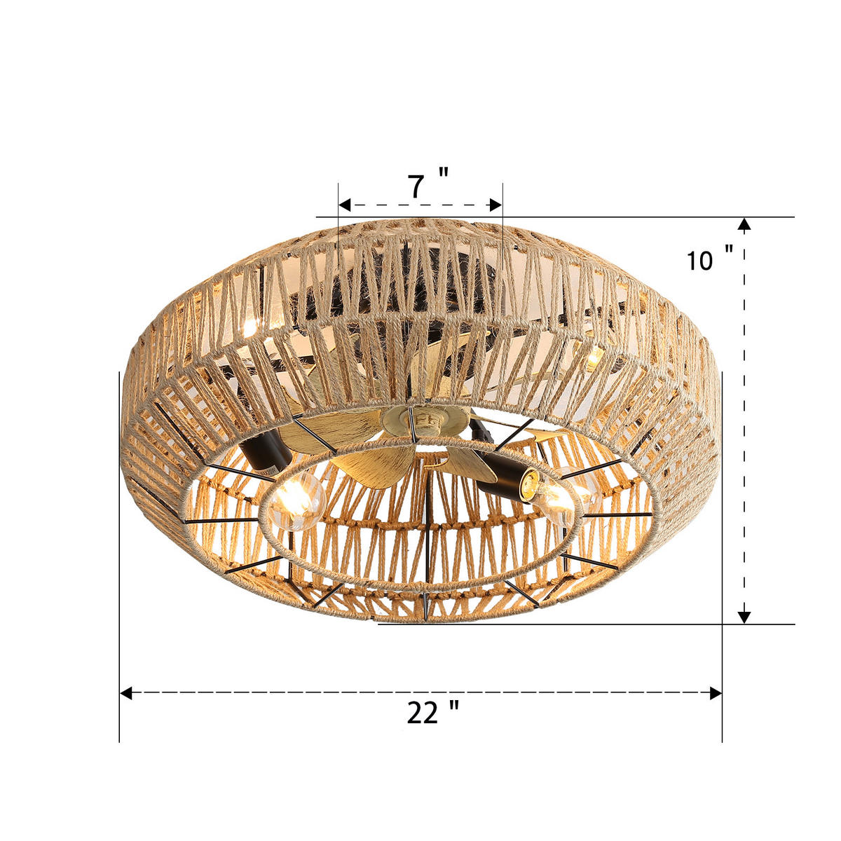 DECKENVENTILATOR DE-16356 56 cm Boho-Käfig mit Rattan Schwarz - Naturfarben, Kunststoff (56/56/25cm) - ComfortXL