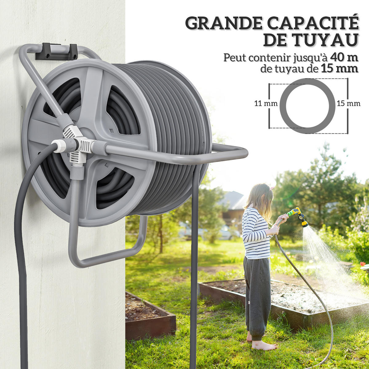 SCHLAUCHAUFROLLER 40 m DE-13772 mit Kurbel, Wand- oder Bodenmontage - Grau, Kunststoff (35/46/46cm) - ComfortXL