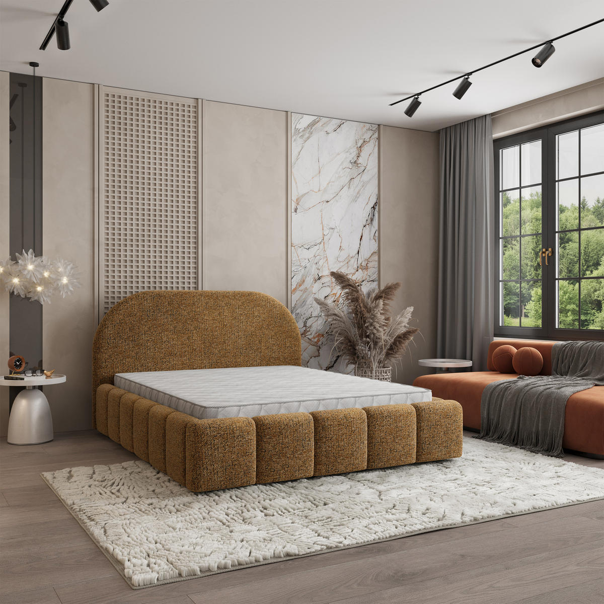 POLSTERBETT FLUSSO 120x200 cm mit Bettkästen - Braun - Braun, Holz (120/200cm) - MASSENO