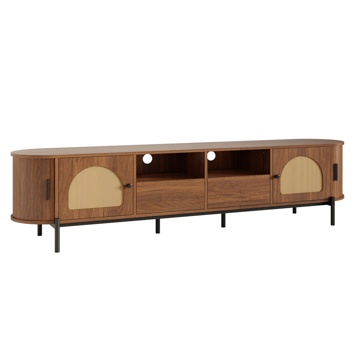 TV-SCHRANK mit Rattan und Stauraum 200 x 40 cm MDF Walnut - Dunkelbraun, Holzwerkstoff (40/49.5/200cm) - Beauniv