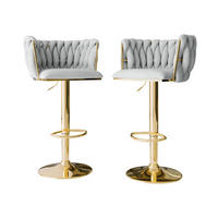 BARHOCKER-SET Muz BS-1142 (2 Stück in Samt) - Goldfarben/Grau, Textil/Metall (50/107/52cm) - MIRJAN24