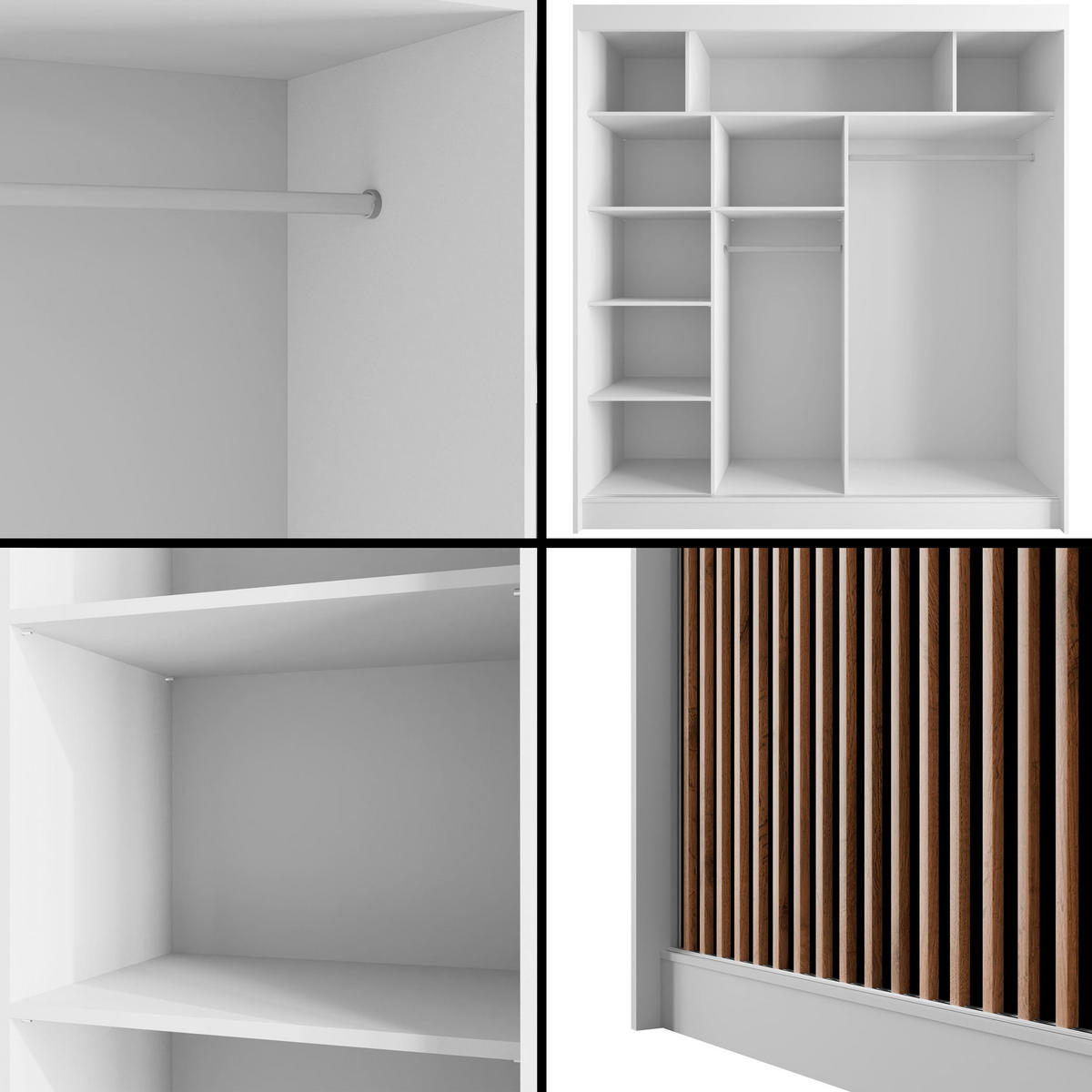 KLEIDERSCHRANK mit Lamel-Schiebetüren VILANv2 - 200 cm Weiß + Lamelle Eiche Wotan - Eiche Wotan/Weiß, Holzwerkstoff (200/215/61cm) - ALTDECOR