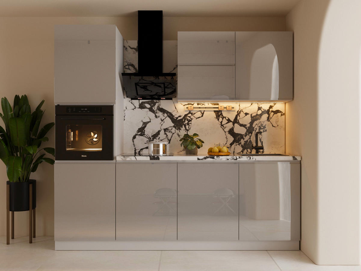 KÜCHENZEILE 240 cm Glanzia – KU-S04 – Grau – Hochglanz - Grau, Holzwerkstoff (240/212/60cm)