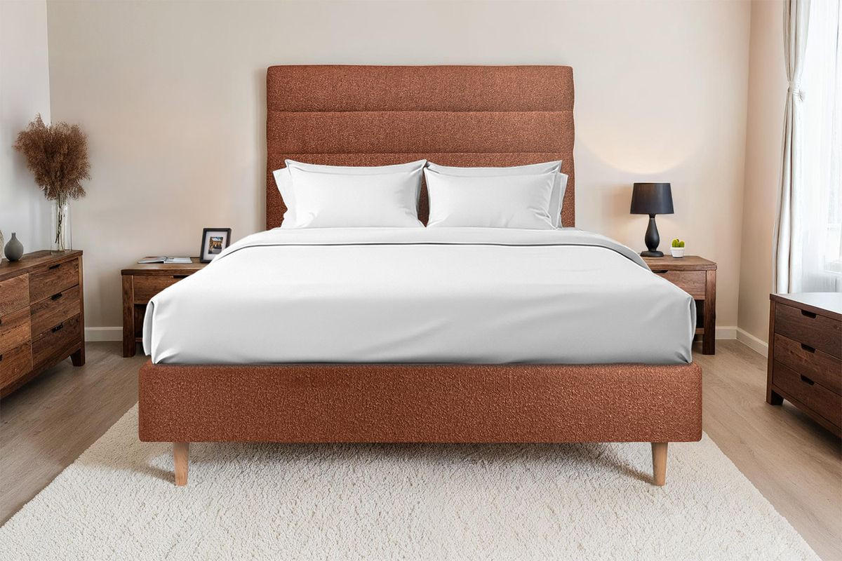 KOPFTEIL Modell Linien – Terrakotta-Bouclé-Stoff 180 cm - Beige/Terracotta, Karton/Holz (180/120/10cm) - Sommeil de Plomb