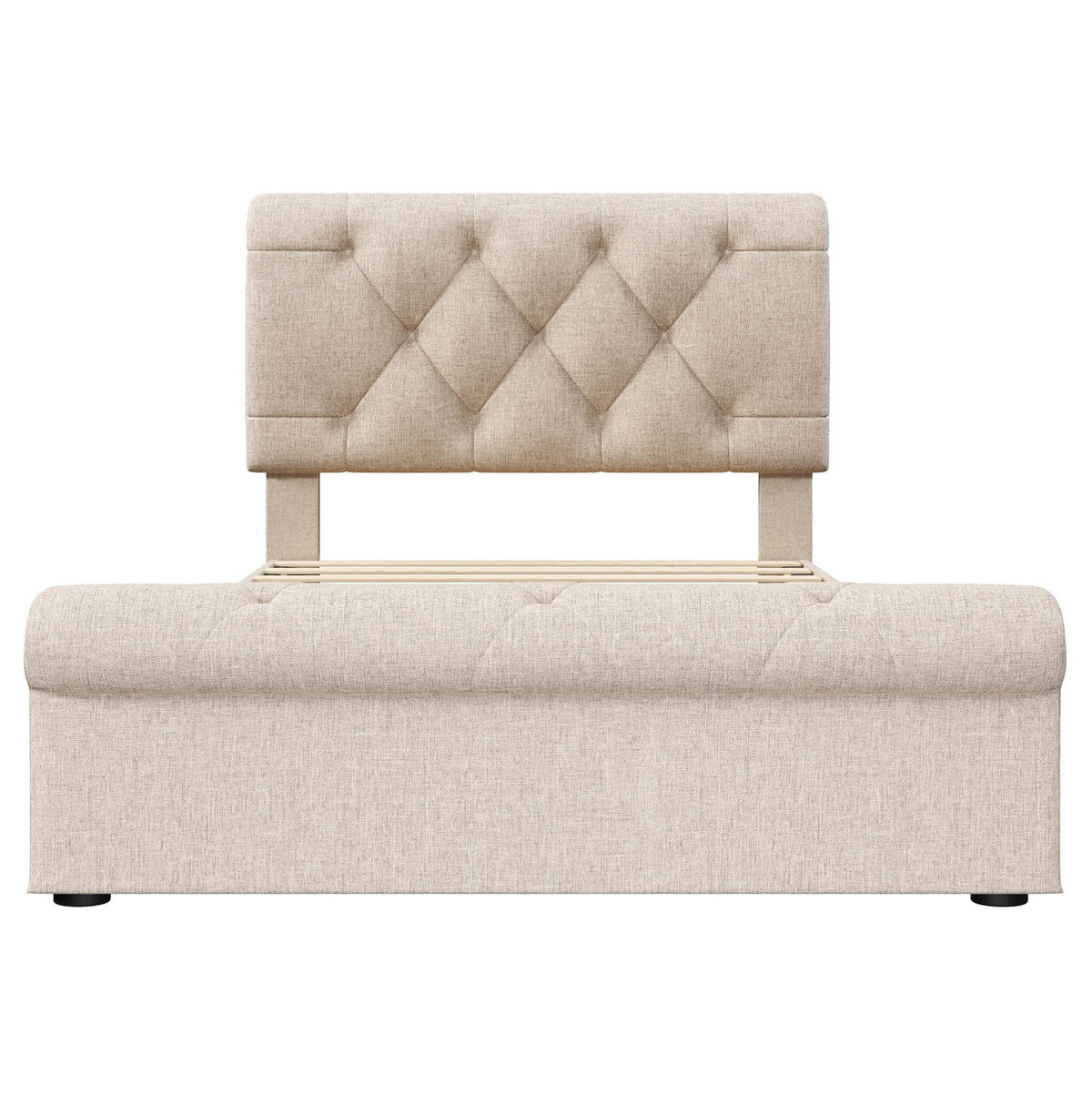 POLSTERBETT 90/200 cm Natürlich mit 2 Schubladen und höhenverstellbarem Kopfteil - Naturfarben, Metall (90/200cm) - OKWISH