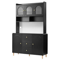 HIGHBOARD in Schwarz Küchenschrank mit Lochbrett und Schubladen für Esszimmer und Küche, B120/T40/H190 cm - Schwarz/Naturfarben, Glas/Holz (120/190/40cm) - STILVORA