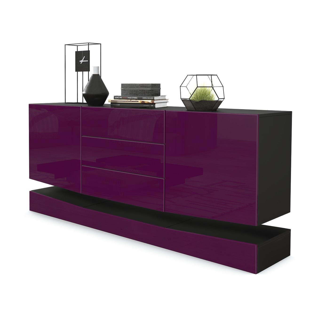 SIDEBOARD City Fronten in Brombeer Hochglanz - Brombeere, Holzwerkstoff (178/82/39cm) - Vladon