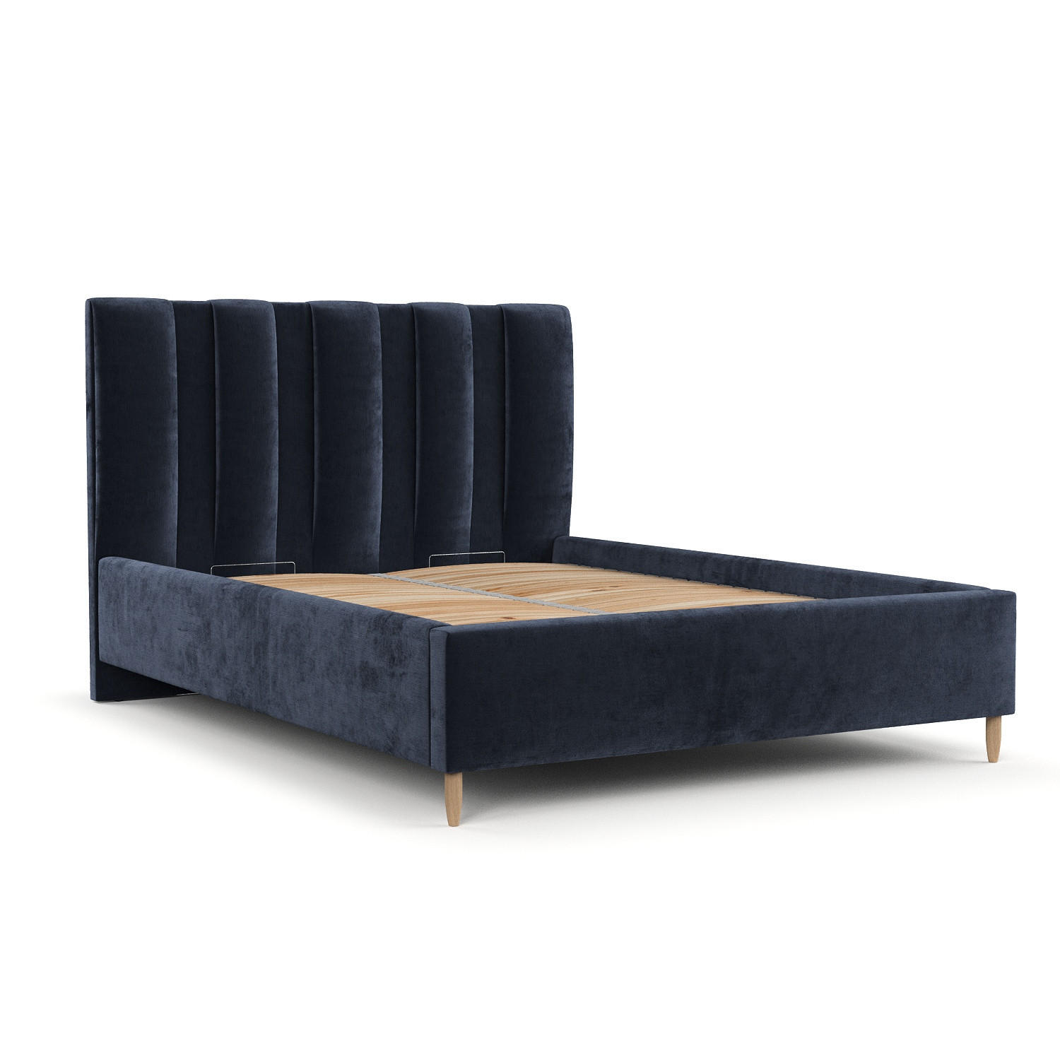 POLSTERBETT Loom 160/200 cm Marineblau im Lotta Stoff - Naturfarben/Dunkelblau, Holz/Holzwerkstoff (160/200cm) - AltaBeds