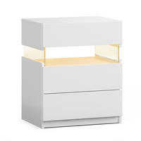 NACHTSCHRANK LED 3 Drawer Weiß - Weiß, Holzwerkstoff (38/61/48cm)