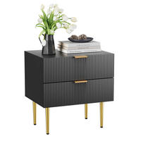 NACHTTISCH aus MDF und Metall 53x41x53 cm Schwarz mit 2 Schubladen und Rillenfront - Schwarz, Holzwerkstoff (53/53/41.3cm) - Modfu