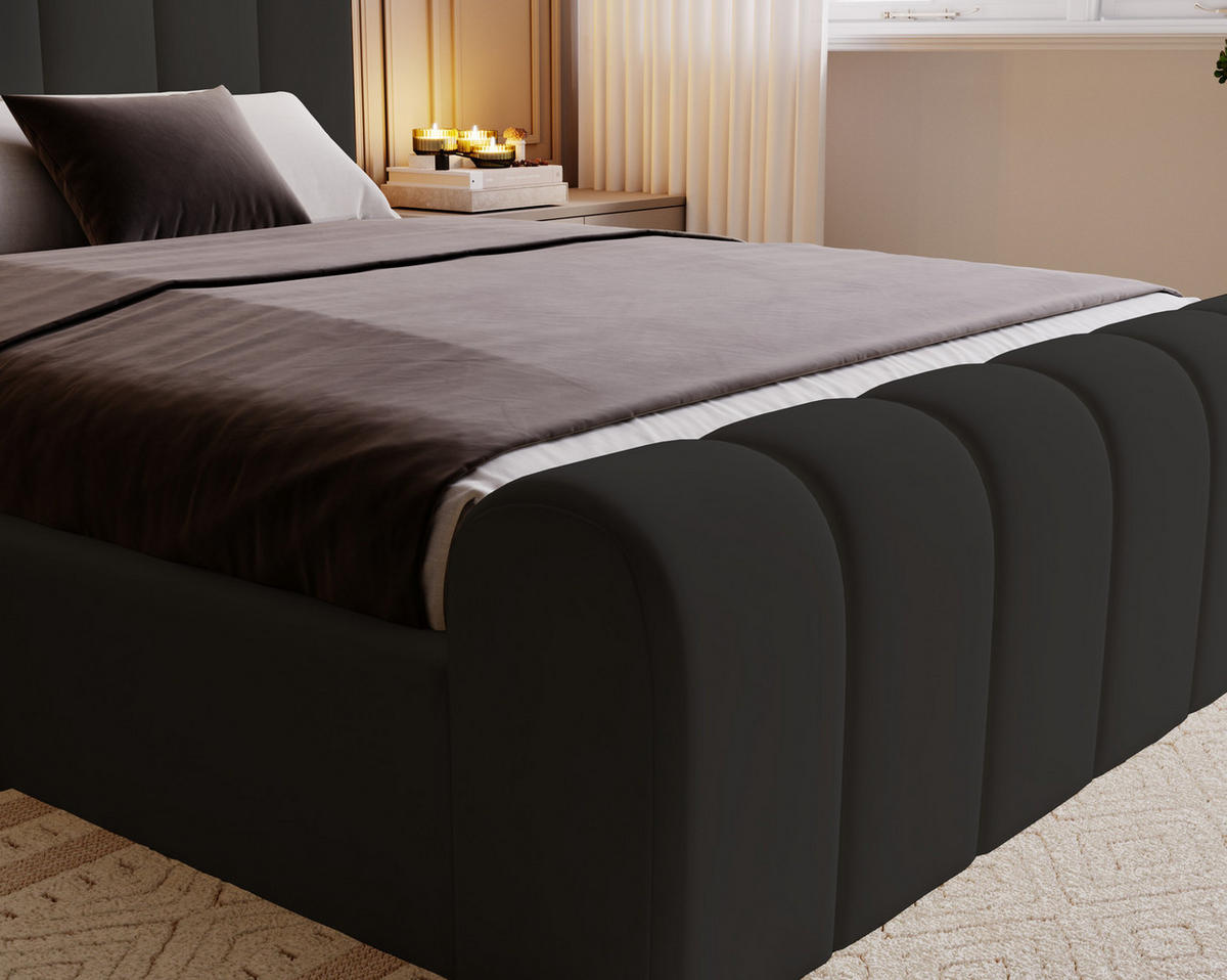 DOPPELBETT 200x200 Valetta mit Bettkasten, Velvet Schwarz - Schwarz, Holz/Textil (200/200cm) - Emporius