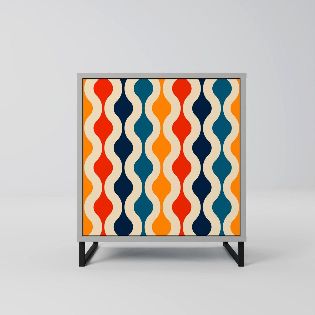 SIDEBOARD COLORFUL NOSTALGIA, Grau, 57,5x42x75,5 cm, Goldfarbene Metallfüße - Goldfarben/Multicolor, Holzwerkstoff/Metall (57.5/75.5/42cm) - SpaceRebels