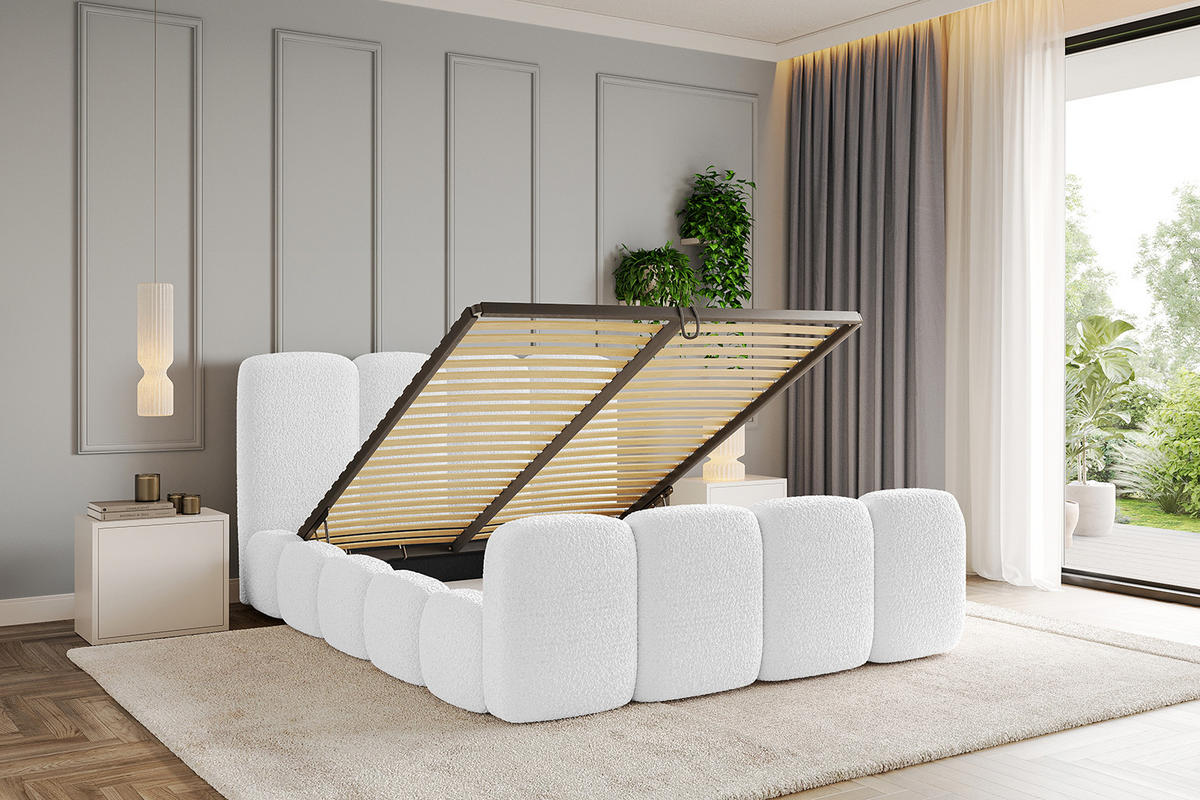 POLSTERBETT mit Bettkasten, Fußteil und Lattenrost, Boxbett ohne Matratze - KALA-Z 200x200 Weiß - Weiß, Holzwerkstoff/Textil (200/200cm) - ALTDECOR