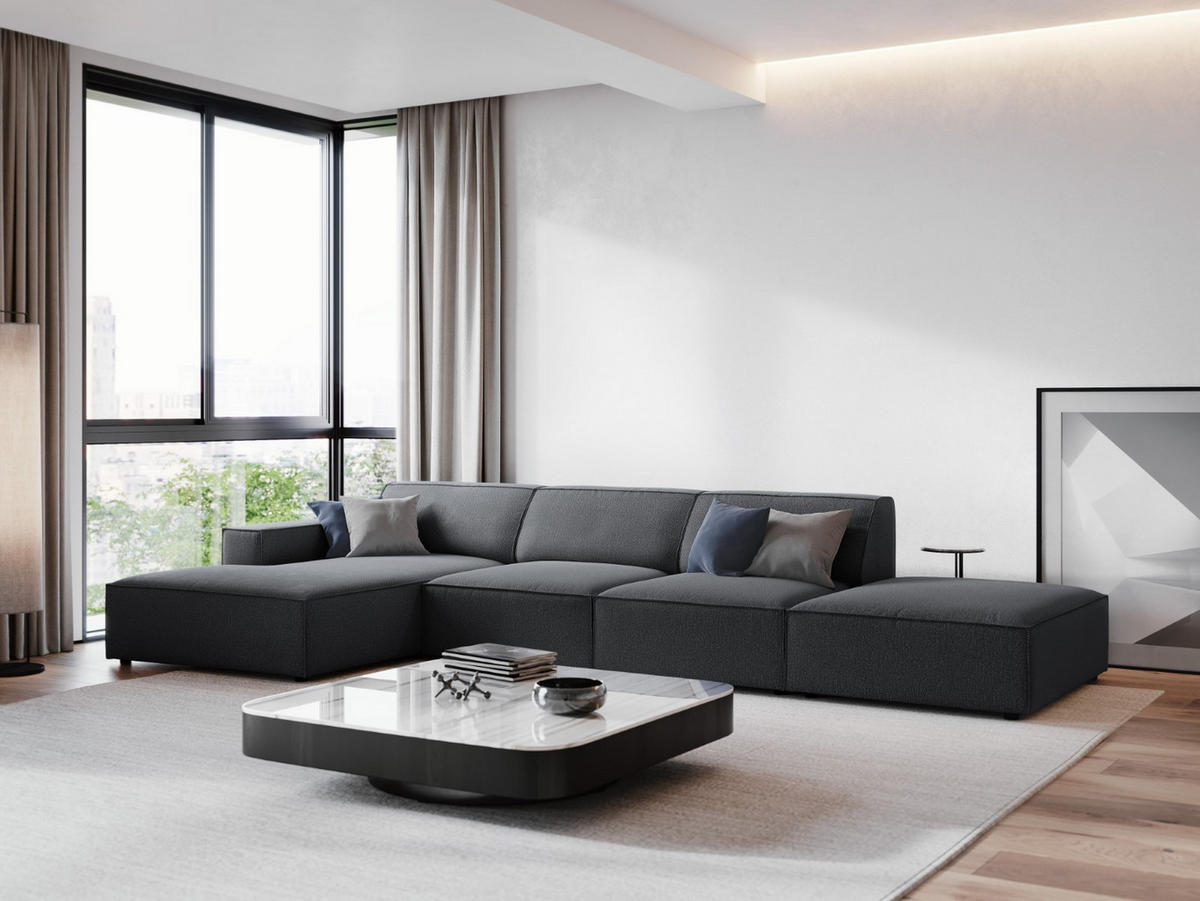 ECKSOFA links Jodie aus strukturiertem Stoff dunkelgrau 5 Sitzplätze - Dunkelgrau, Textil (166/341cm) - Micadoni